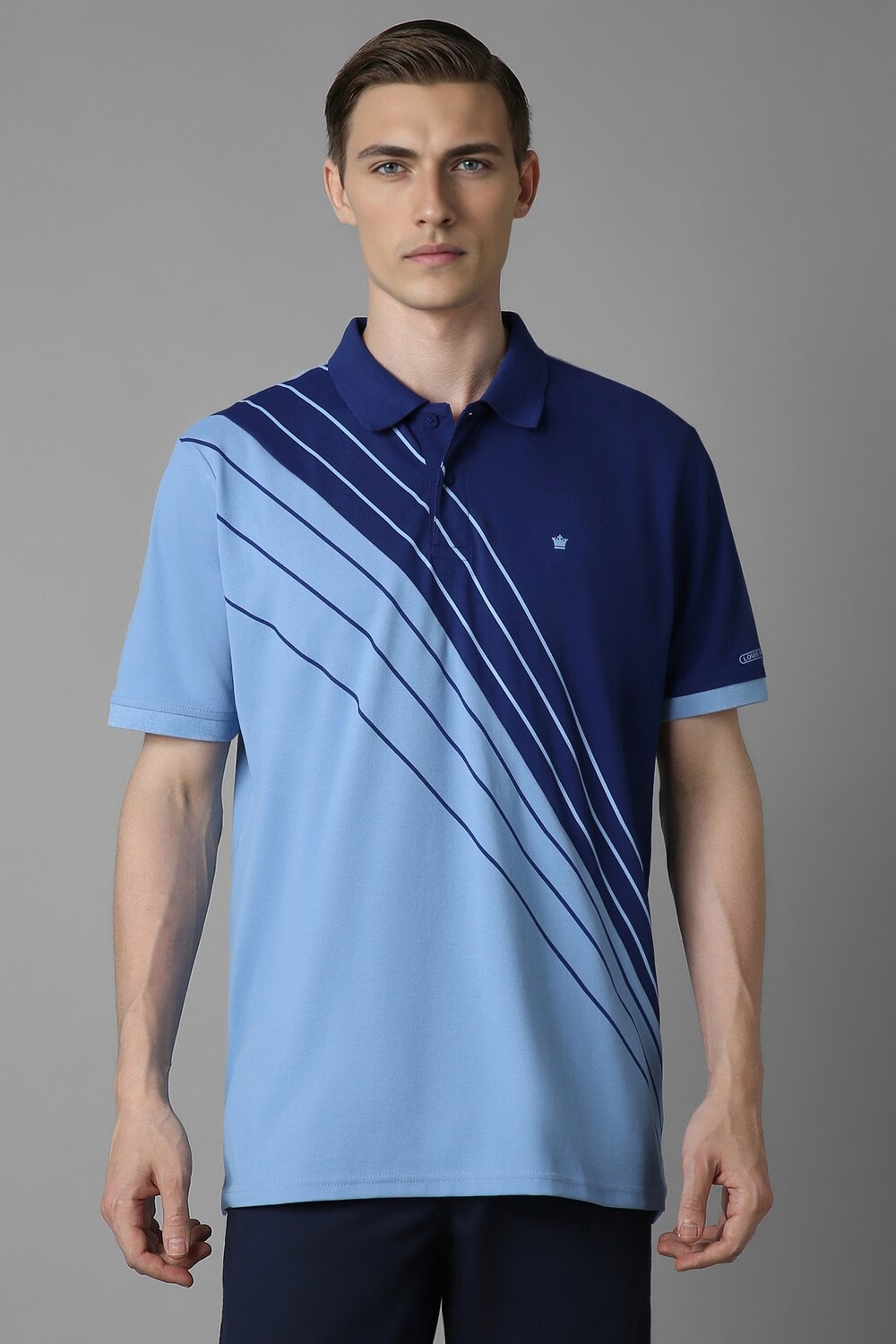 Men Blue Print Polo Neck T-shirt-Blue