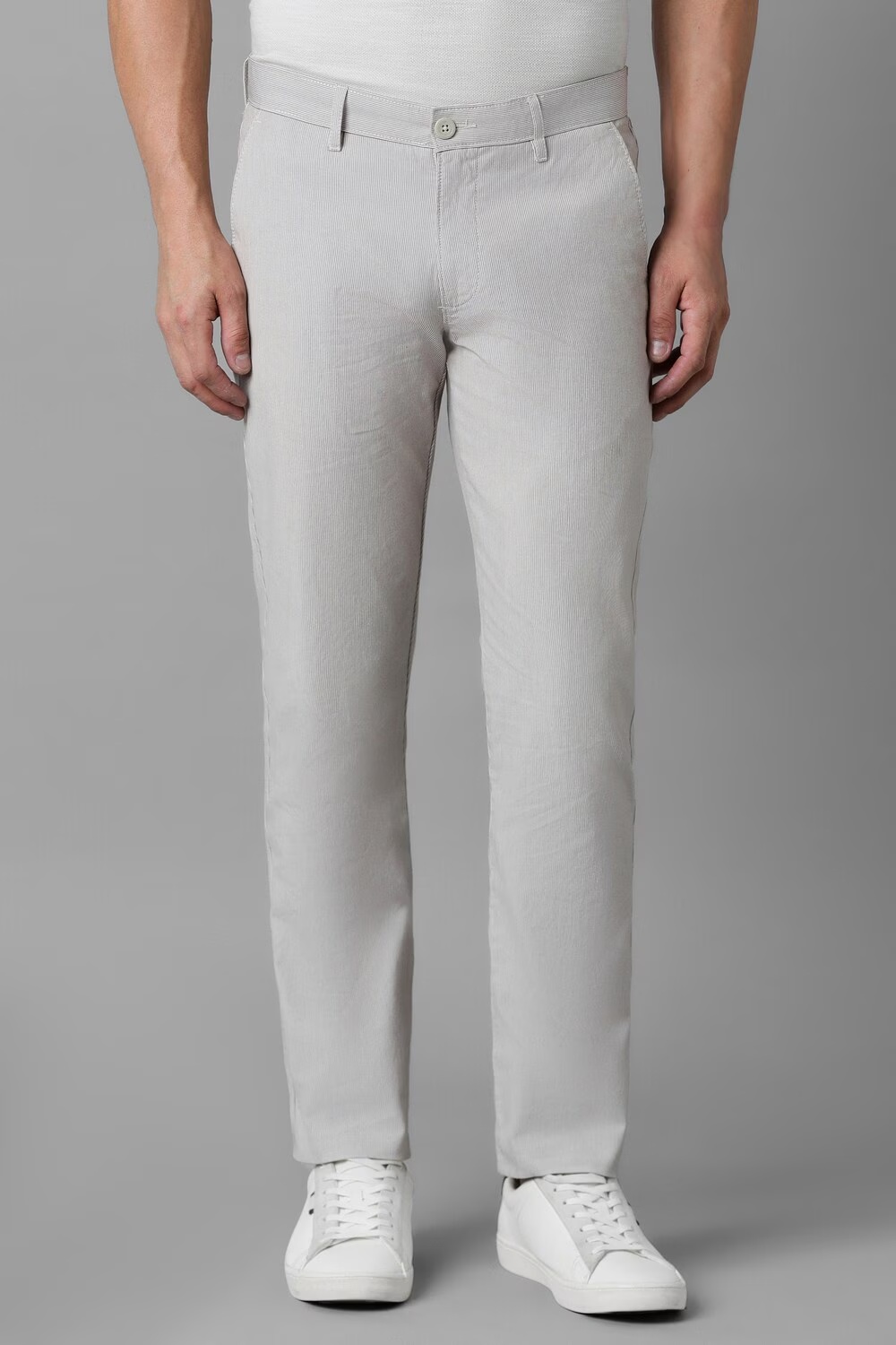 Men Grey Super Slim Fit Stripe Flat Front Casual Trousers-Grey