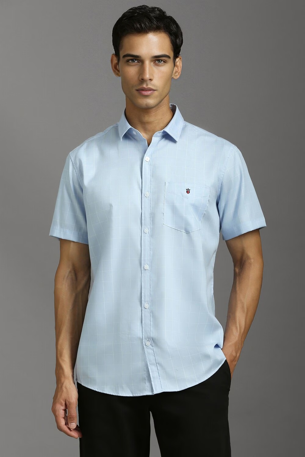Men Blue Slim Fit Check Half Sleeves Casual Shirt-Blue