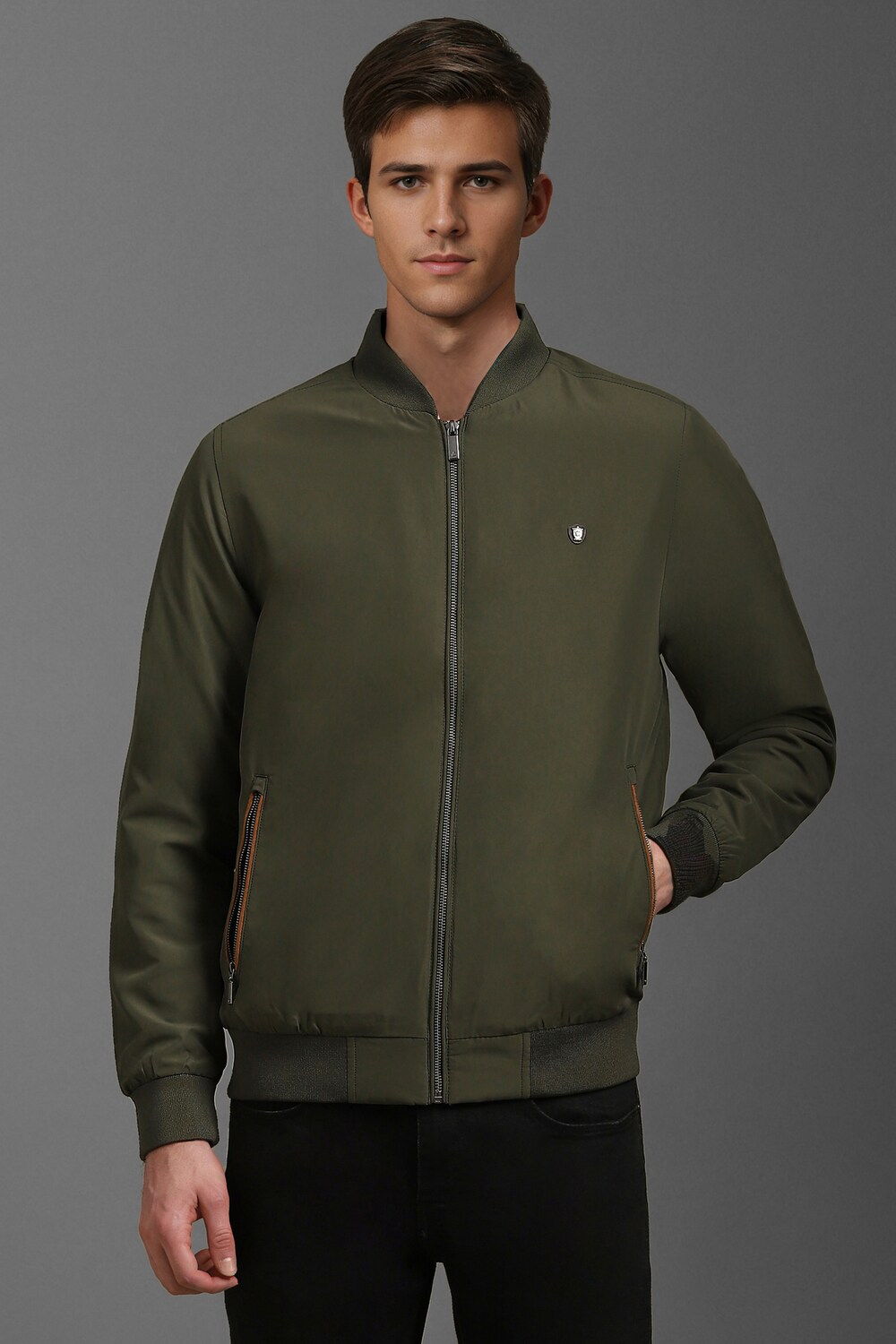 Men Casual Olive Solid Jackets-Olive