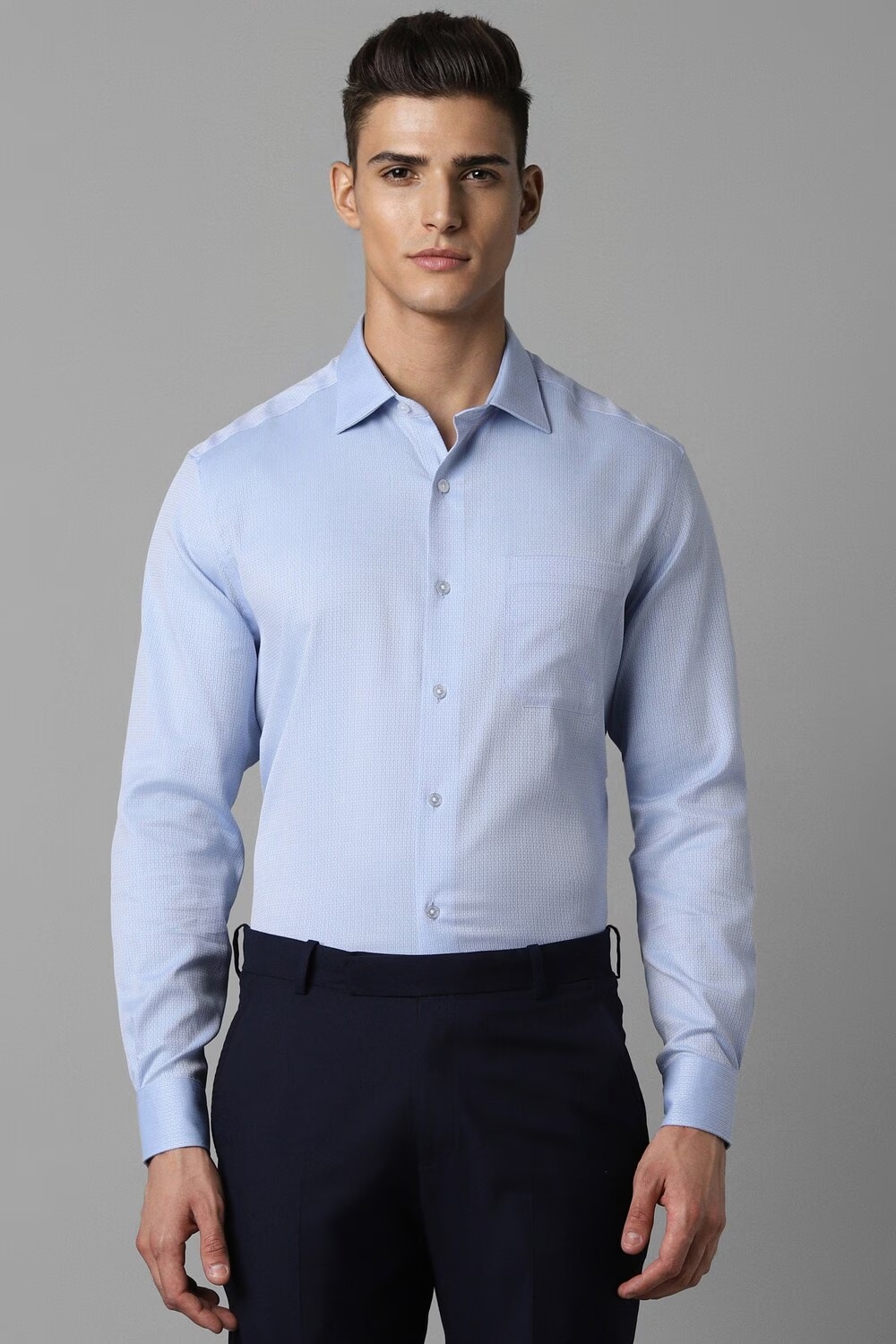 Men Blue Classic Fit Print Full Sleeves Formal Shirt-Blue