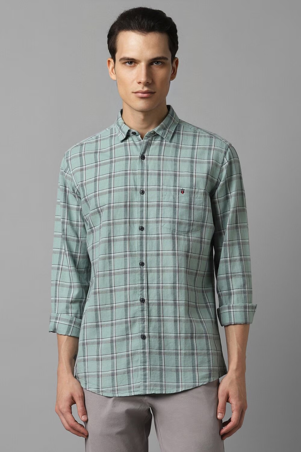 Men Green Slim Fit Check Full Sleeves Casual Shirt-Green