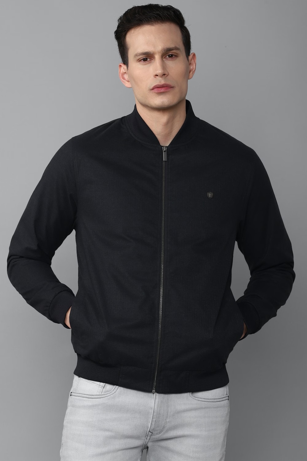 Men Casual Black Solid Jackets-Black