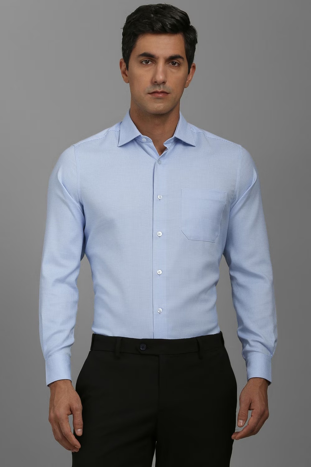 Men Light Blue Textured Full Sleeves Formal Shirt-Light Blue