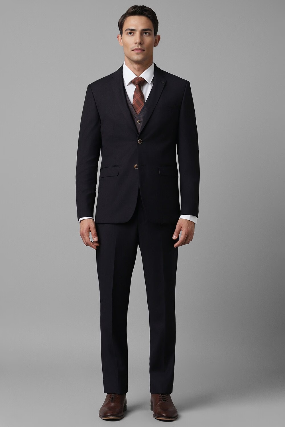 Men Purple Slim Fit Textured Formal Three Piece Suit-Purple