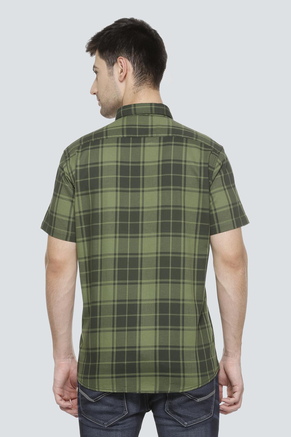 Men Green Check Half Sleeves Casual Shirt-Green