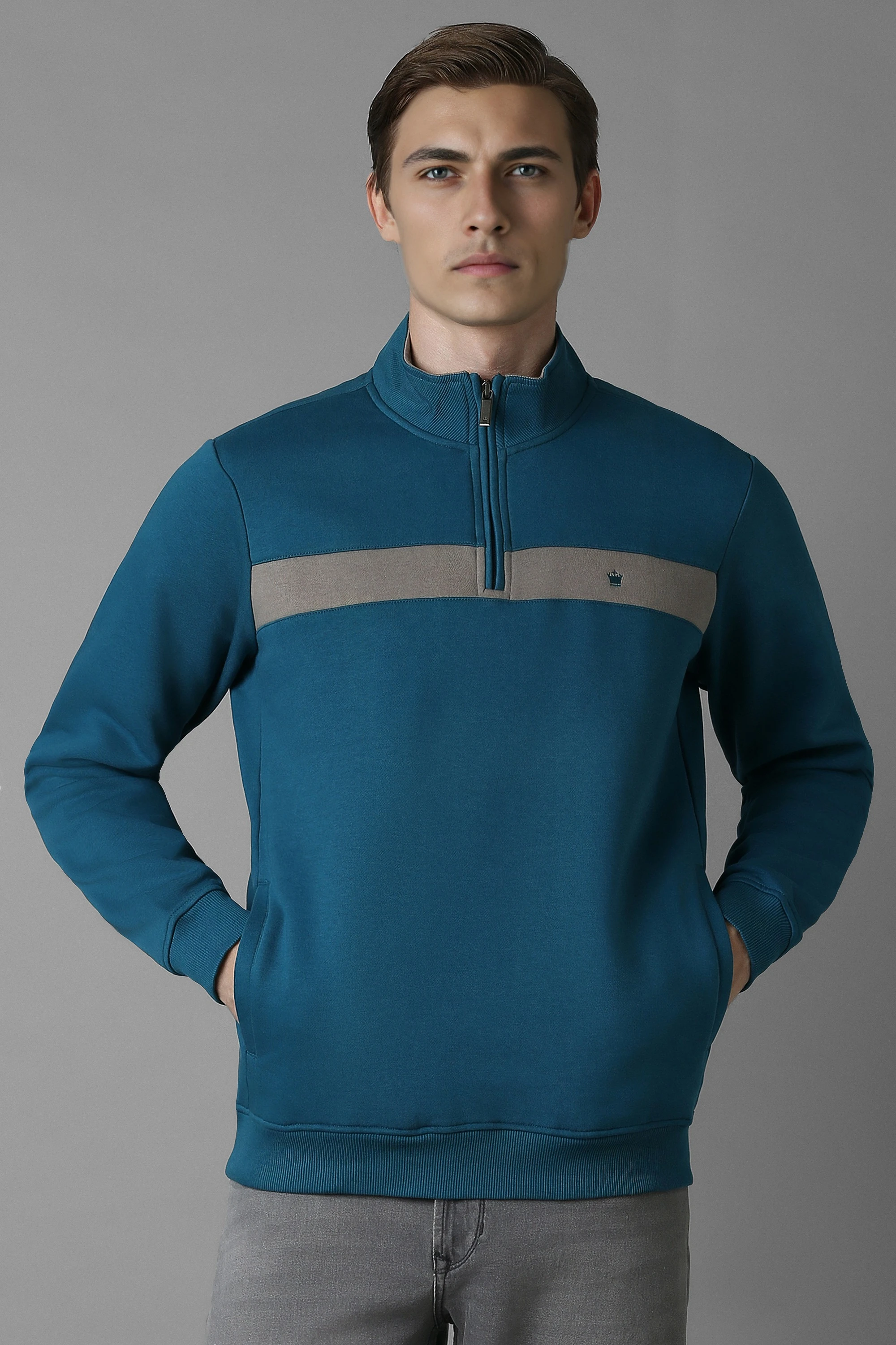 Men Casual Blue Print Sweatshirt-Blue