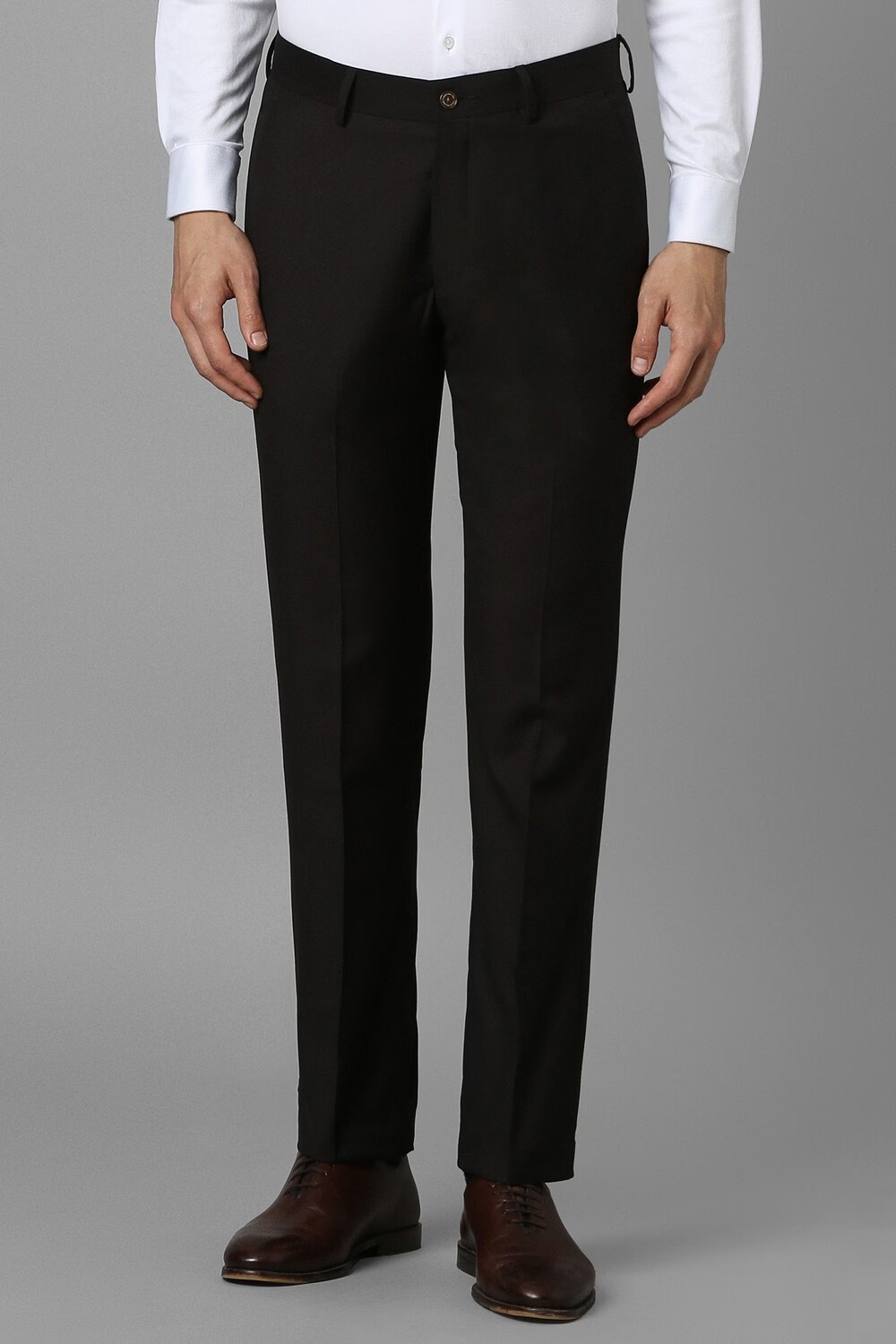 Men Brown Regular Fit Solid Flat Front Formal Trousers-Brown