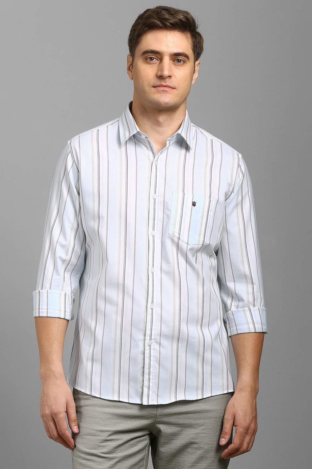 Men White Stripe Full Sleeves Casual Shirt-White