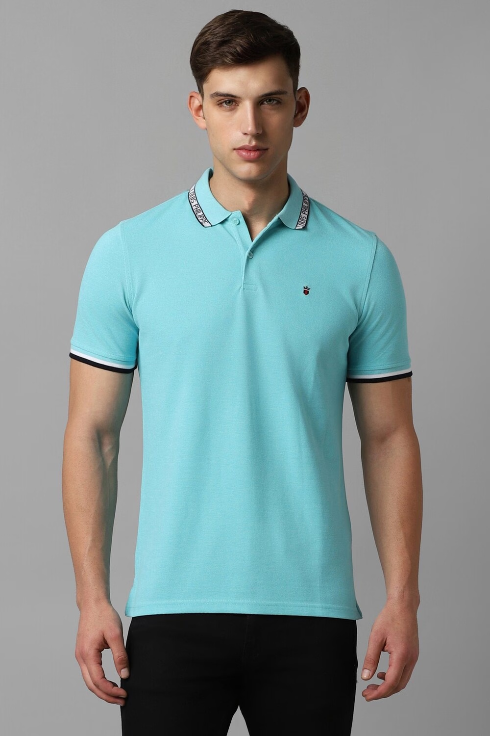 Men Blue Solid Polo Neck T-shirt-Blue