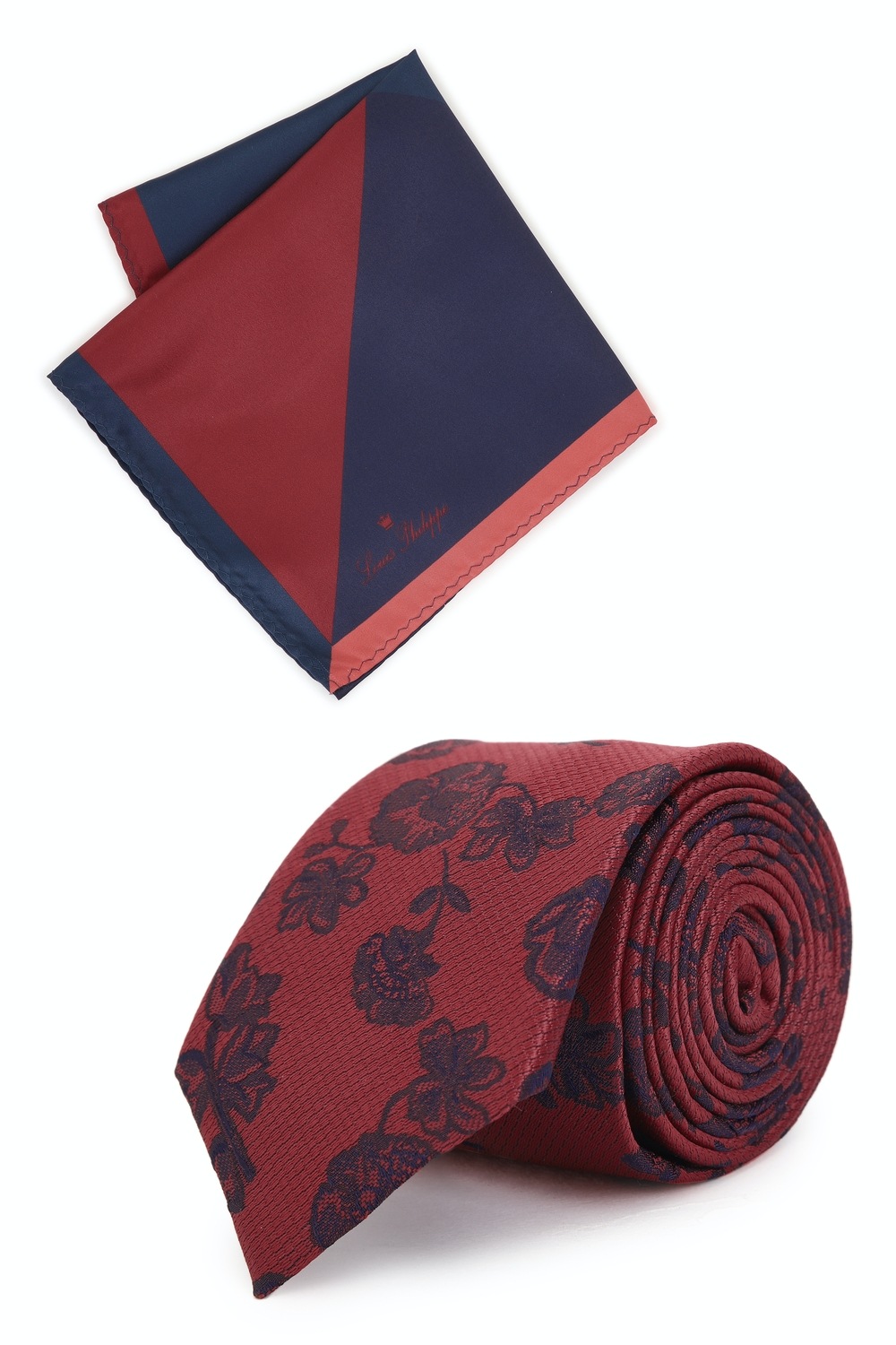Men Maroon Print Tie and Pocket Square-Maroon