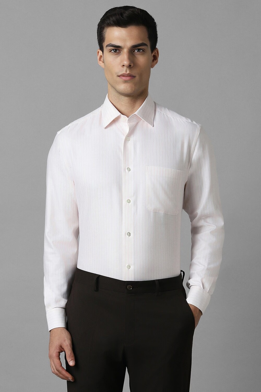 Men White Classic Fit Stripe Full Sleeves Formal Shirt-White