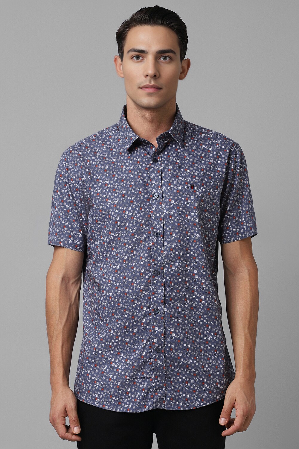 Men Blue Super Slim Fit Print Half Sleeves Casual Shirt-Blue