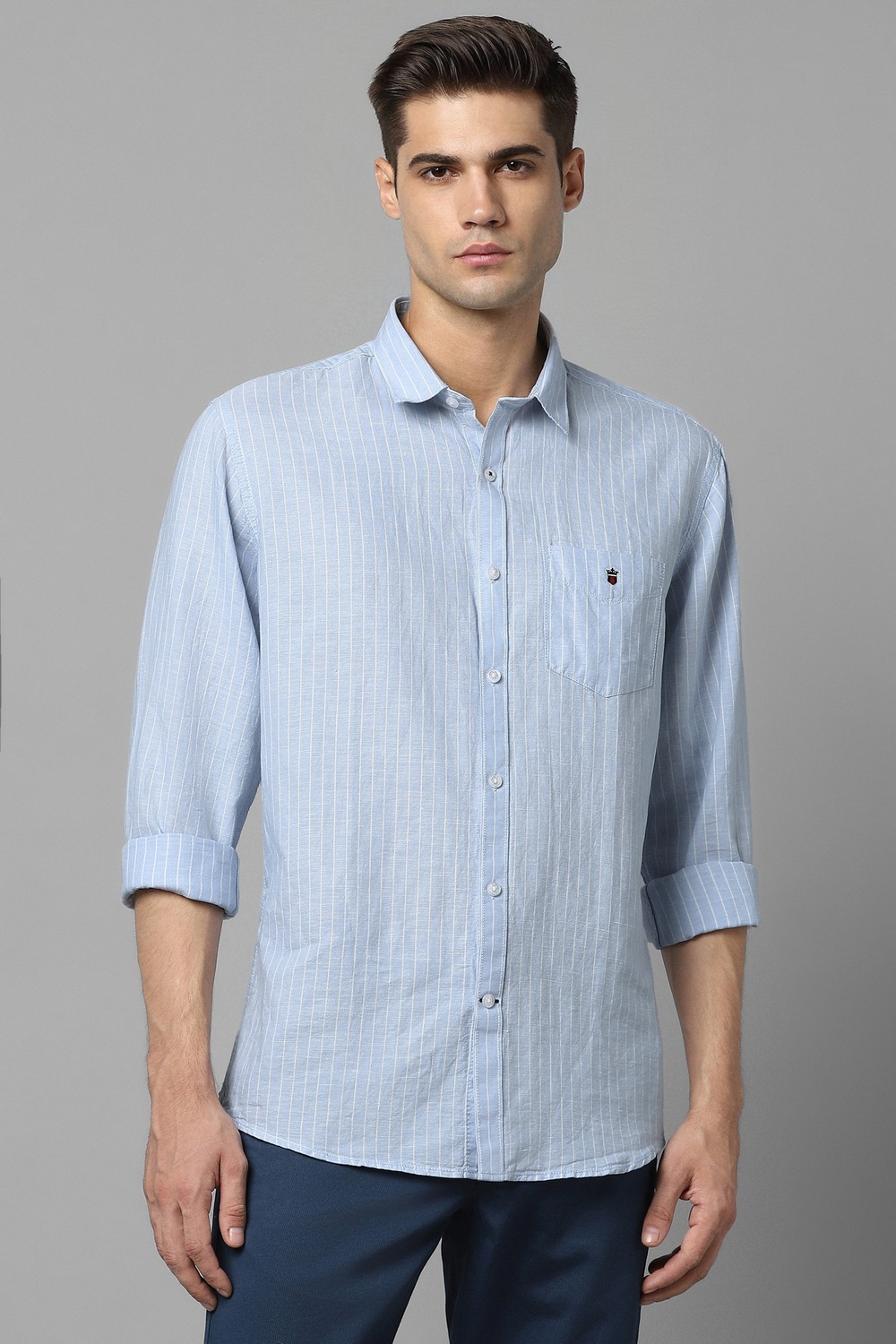 Men Blue Slim Fit Stripe Full Sleeves Casual Shirt-Blue
