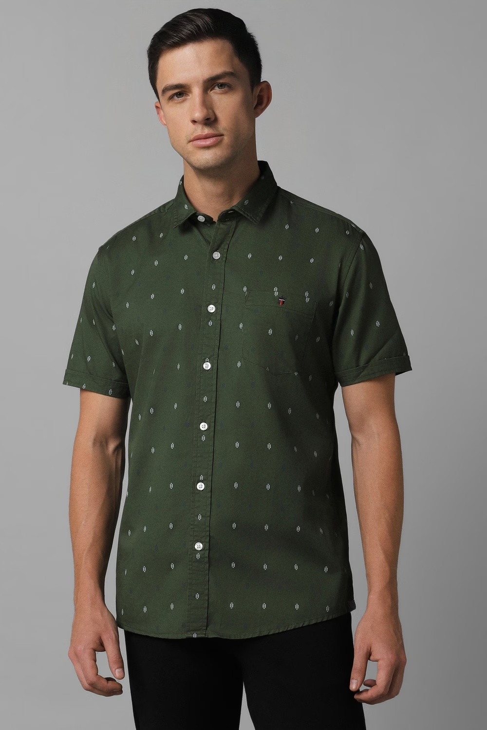 Men Green Print Half Sleeves Casual Shirt-Green
