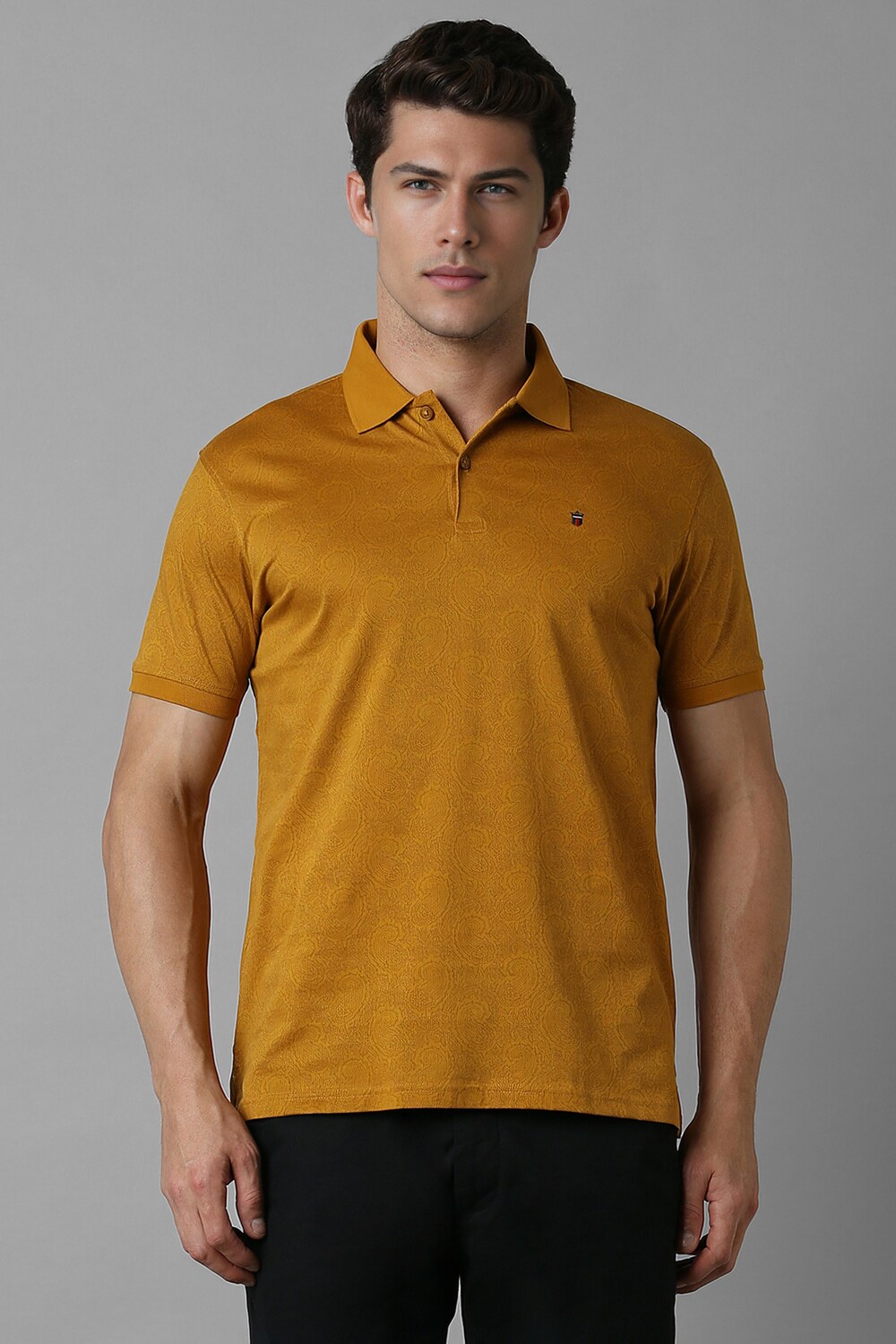 Men Orange Print Polo Neck T-shirt-Orange