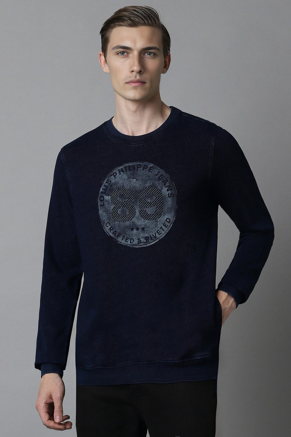 Men Casual Navy Print Sweatshirt-Navy