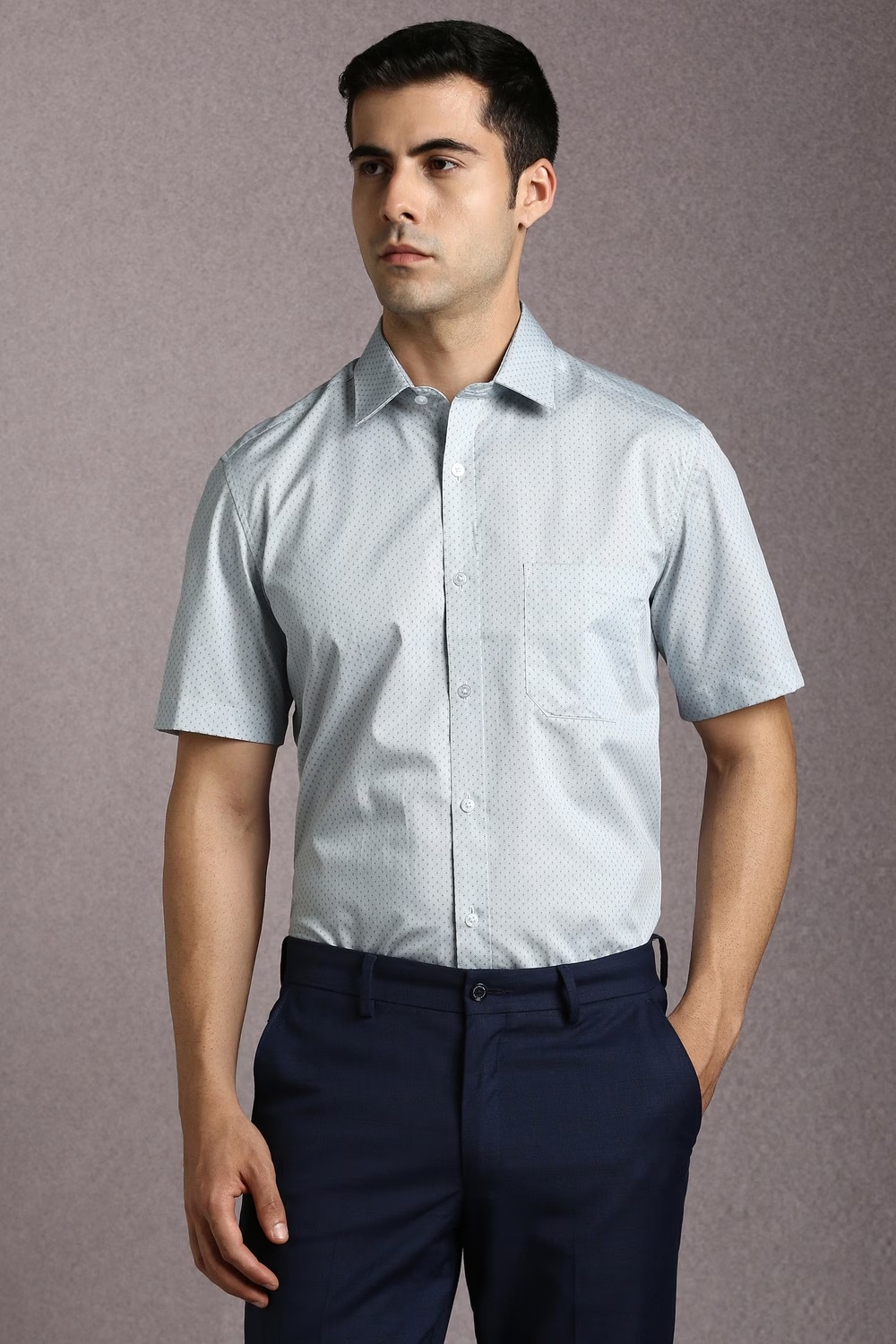 Men Light Blue Print Half Sleeves Formal Shirt-Light Blue