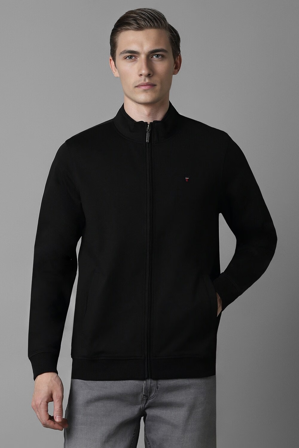 Men Casual Black Solid Sweatshirt-Black