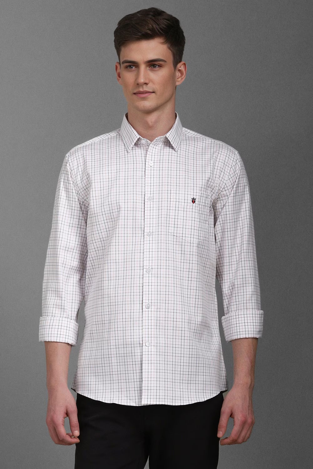 Men White Slim Fit Check Full Sleeves Casual Shirt-White