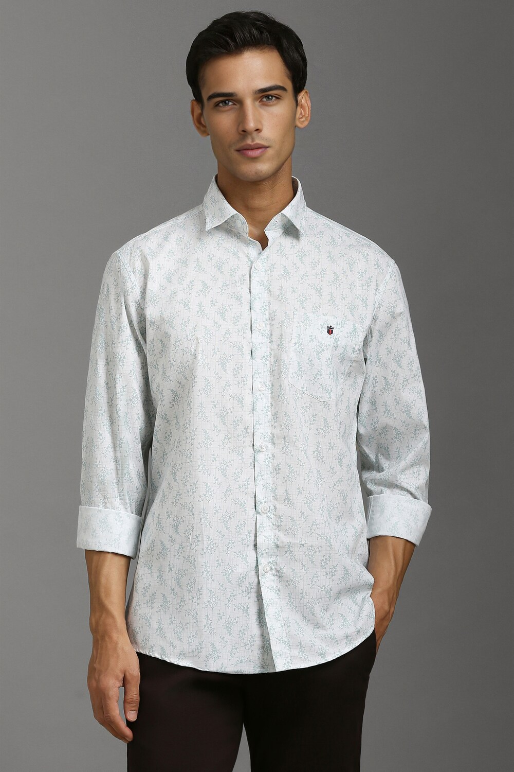 Men White Slim Fit Print Full Sleeves Casual Shirt-White