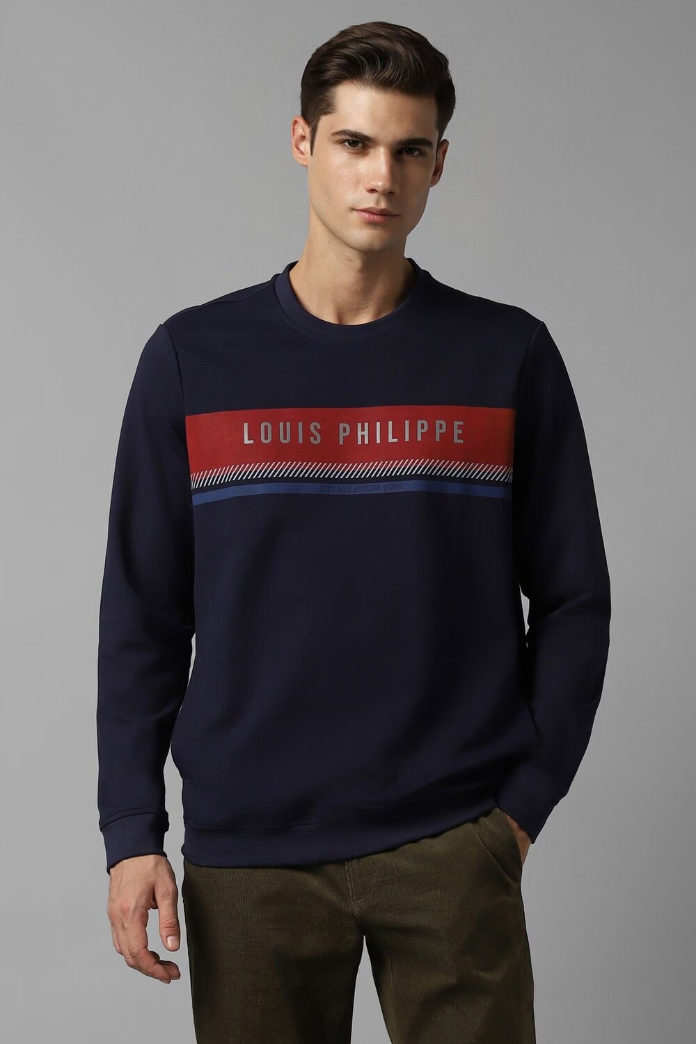 Men Casual Navy Patterned Sweatshirt-Navy