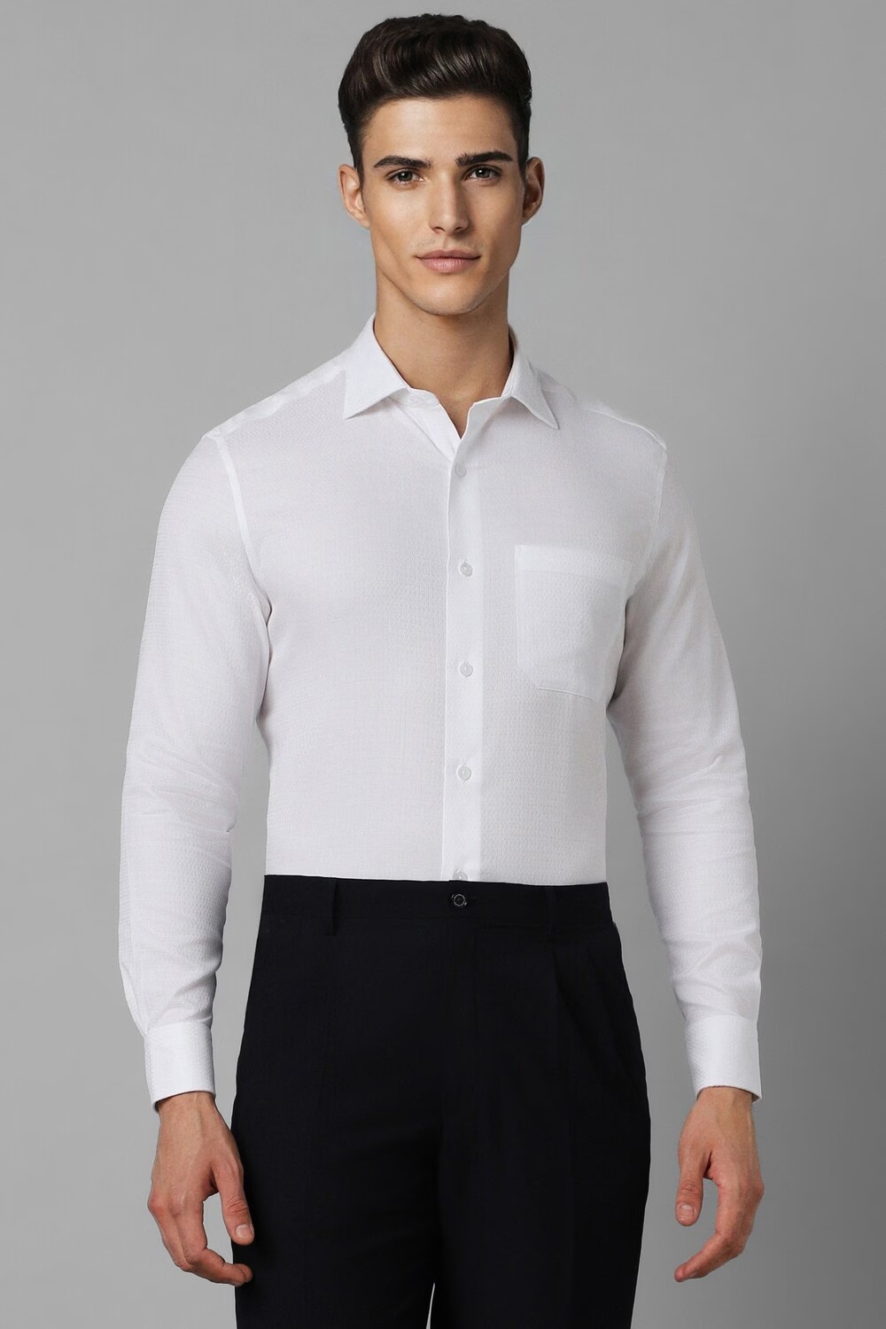 Men White Classic Fit Textured Full Sleeves Formal Shirt-White