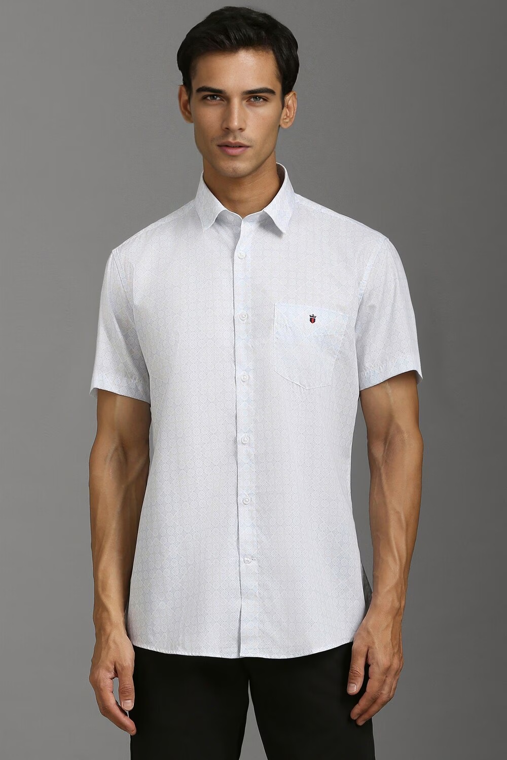 Men Grey Slim Fit Print Half Sleeves Casual Shirt-Grey