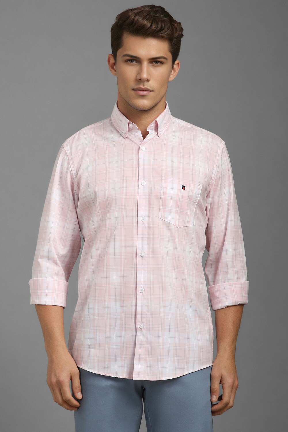 Men Pink Slim Fit Check Full Sleeves Casual Shirt-Pink