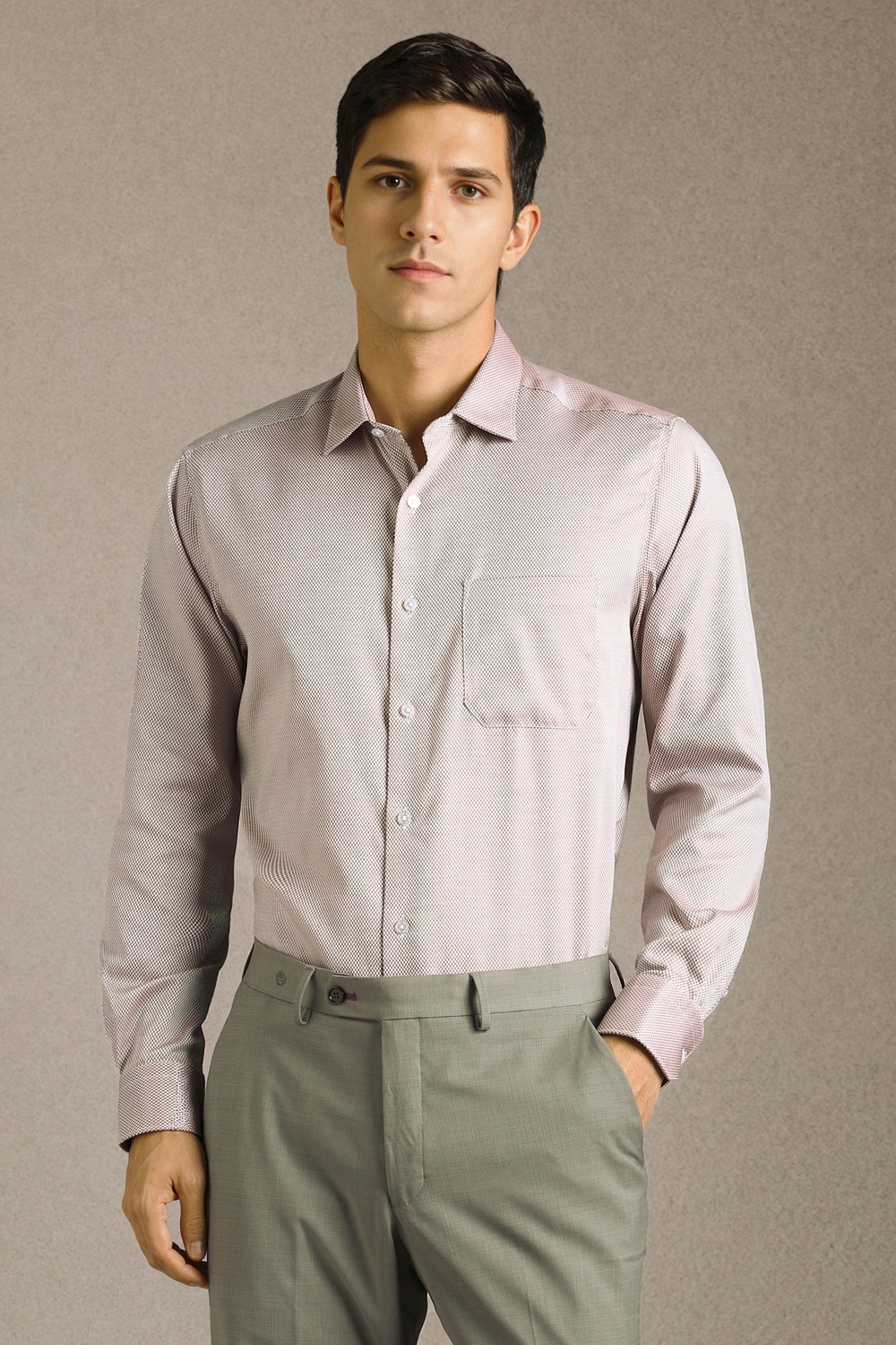 Men Browm Print Full Sleeves Formal Shirt-Browm