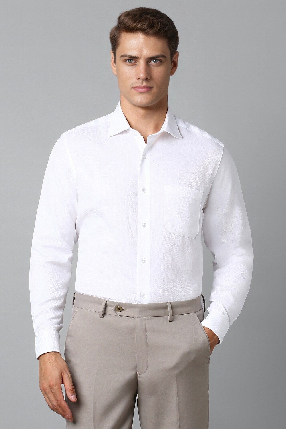 Men White Classic Fit Textured Full Sleeves Formal Shirt-White