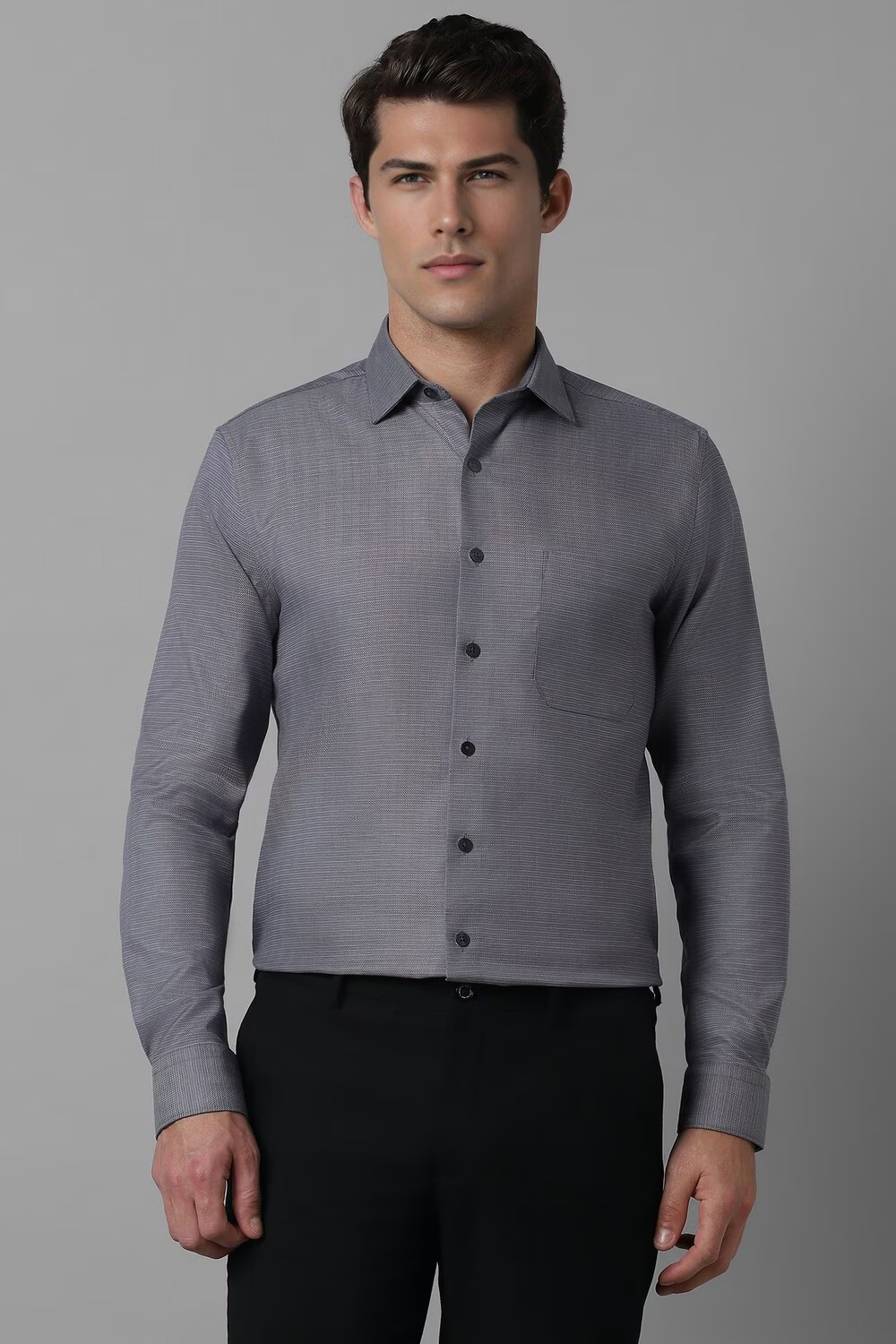 Men Grey Slim Fit Print Full Sleeves Formal Shirt-Grey