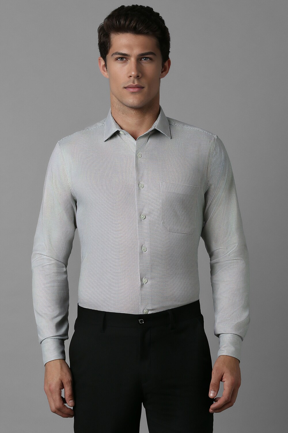 Men Grey Slim Fit Check Full Sleeves Formal Shirt-Grey