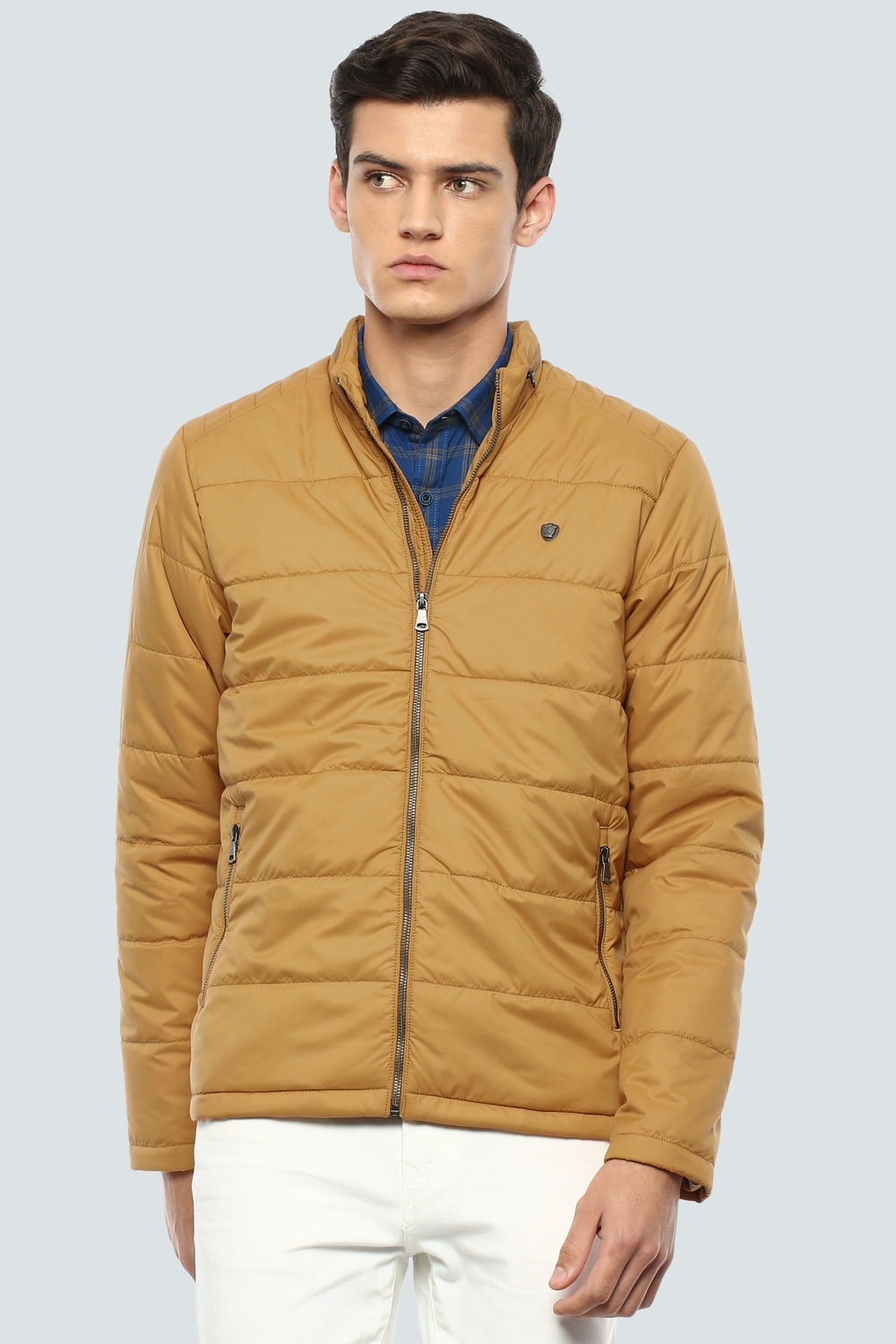 Men Casual Khaki Textured Jackets-Khaki