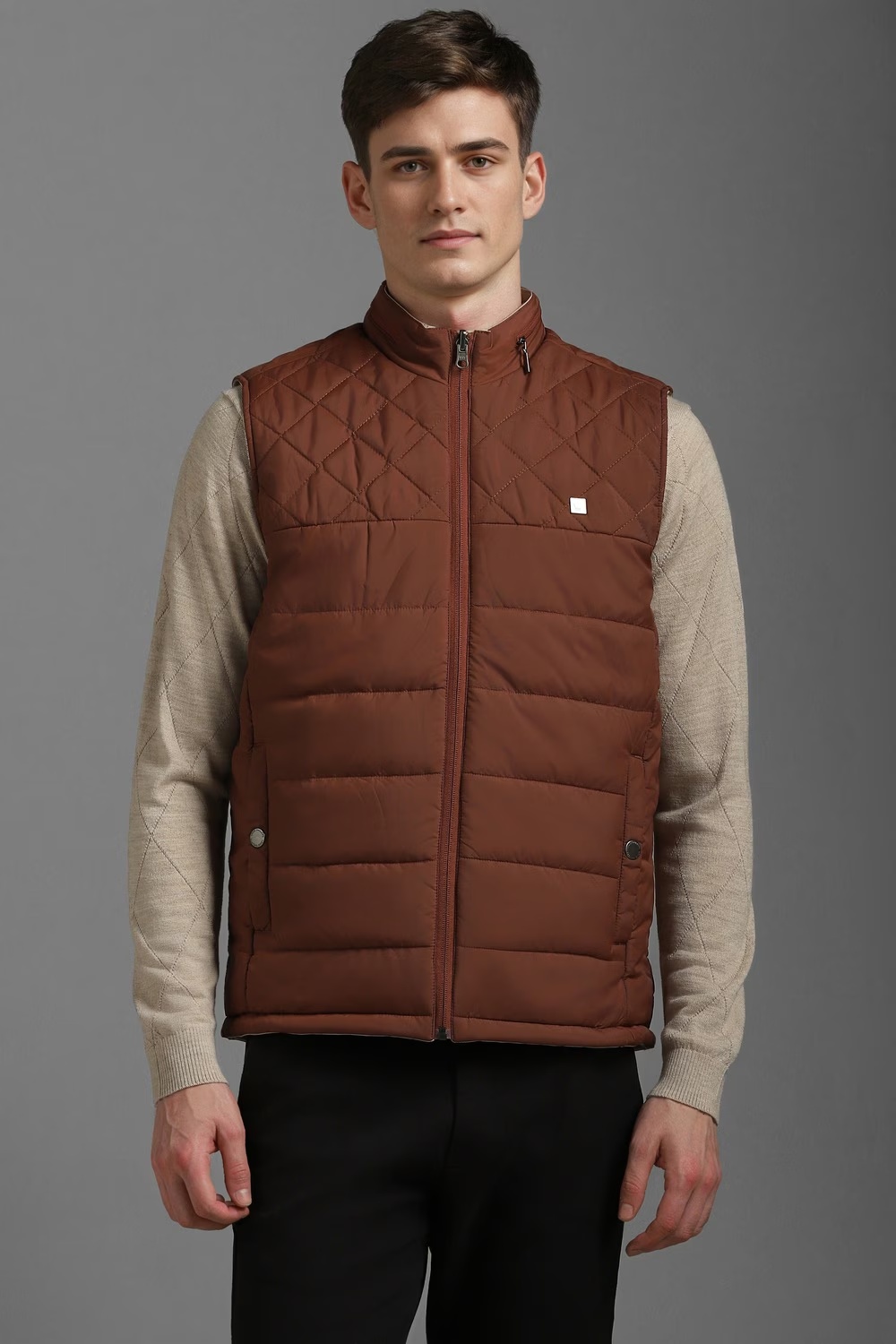 Men Casual Brown Solid Jackets-Brown