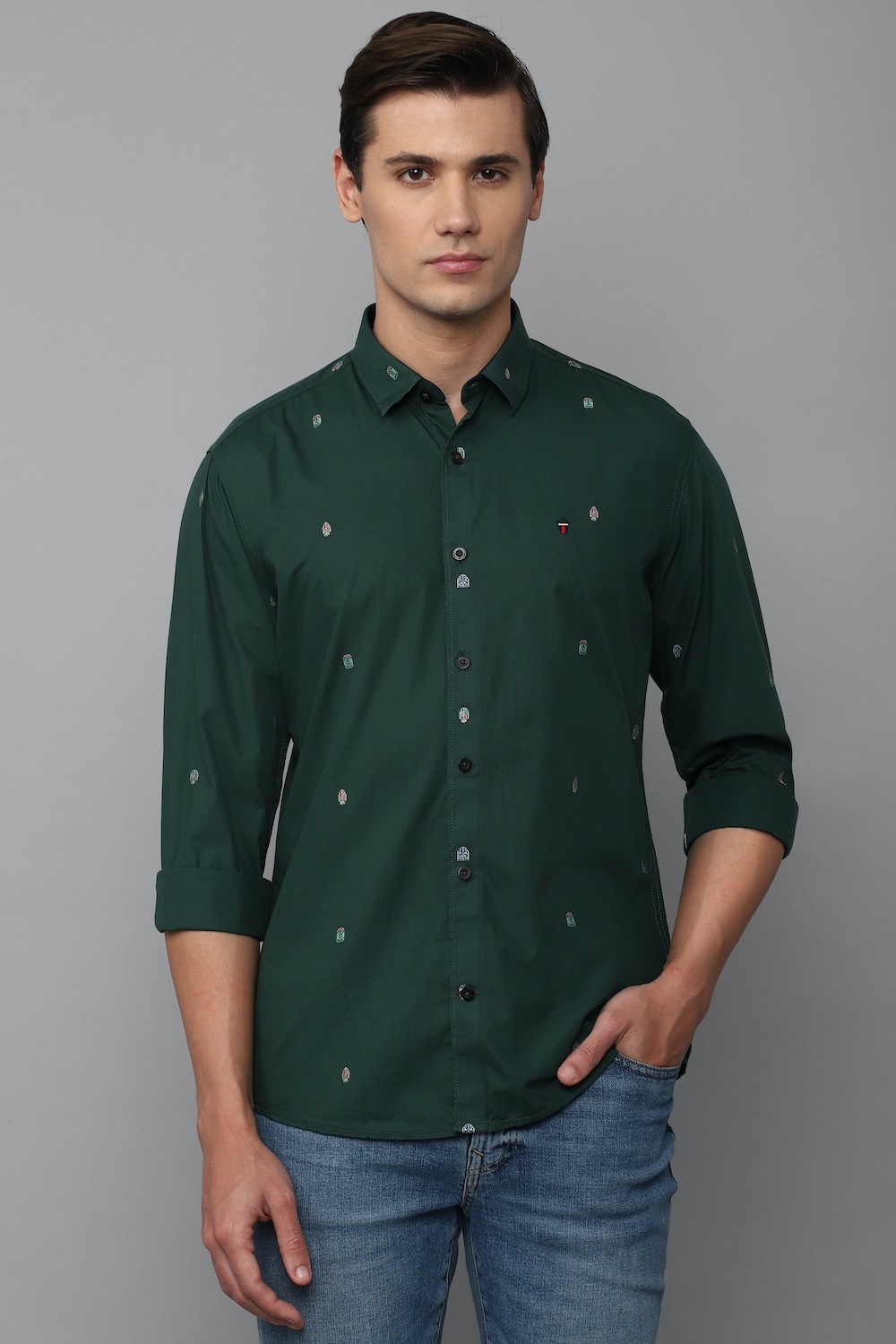 Men Green Slim Fit Print Full Sleeves Casual Shirt-Green