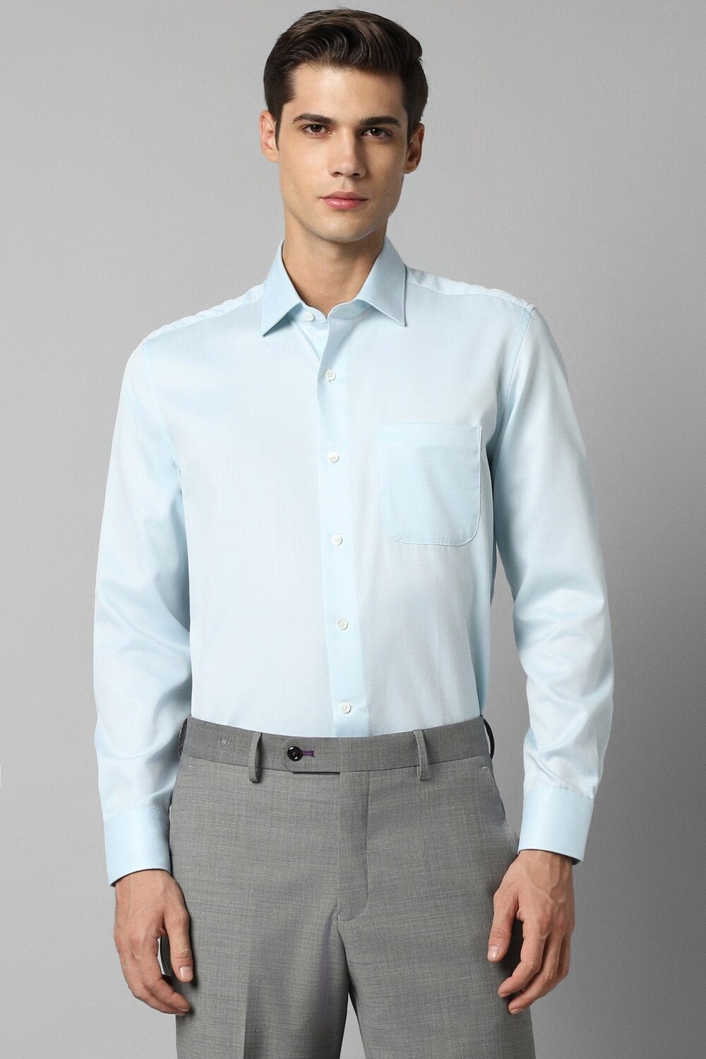 Men Blue Slim Fit Textured Full Sleeves Formal Shirt-Blue