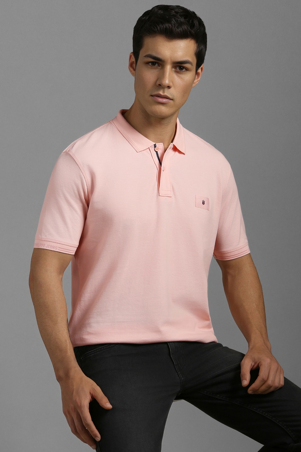 Men Pink Solid Polo Neck T-shirt-Pink