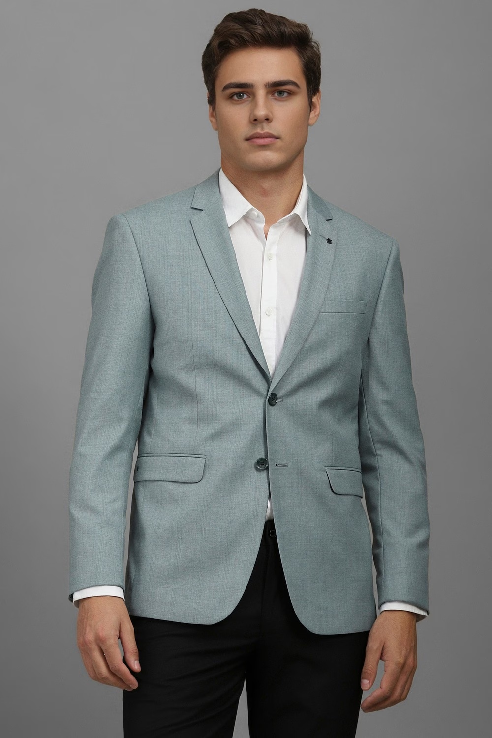 Men Green Slim Fit Check Formal Blazer-Green