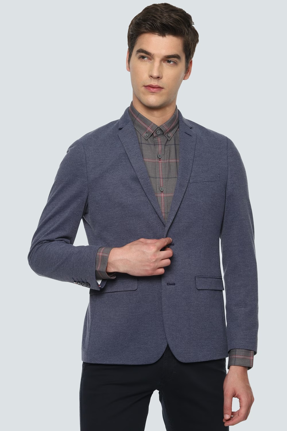 Men Navy Super Slim Fit Textured Casual Blazer-Navy