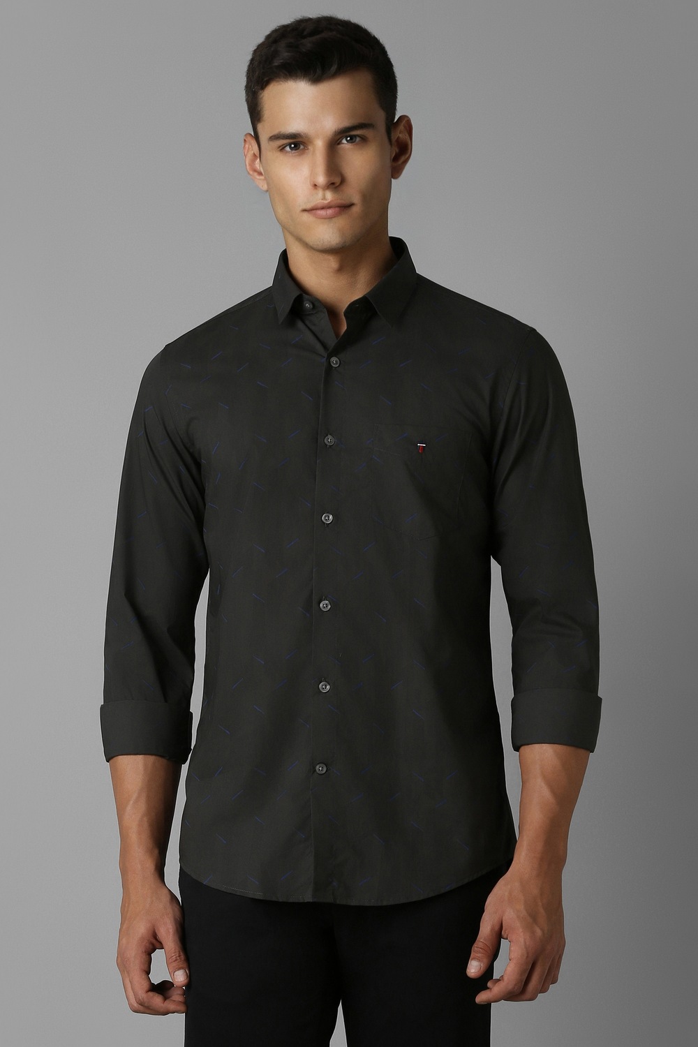 Men Black Print Full Sleeves Casual Shirt-Black