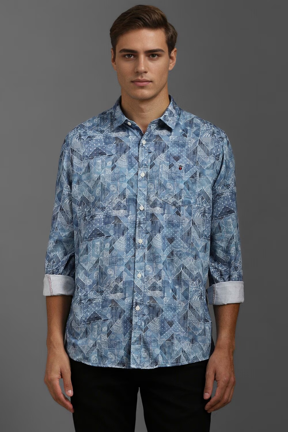 Men Blue Slim Fit Print Full Sleeves Casual Shirt-Blue