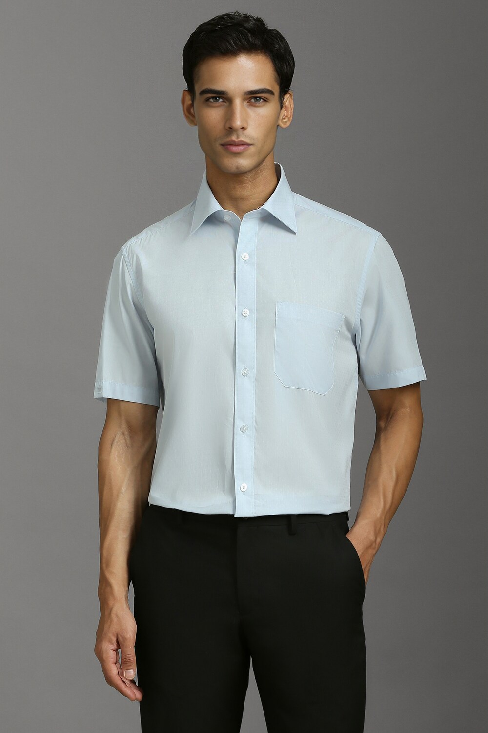 Men Blue Classic Fit Textured Half Sleeves Formal Shirt-Blue