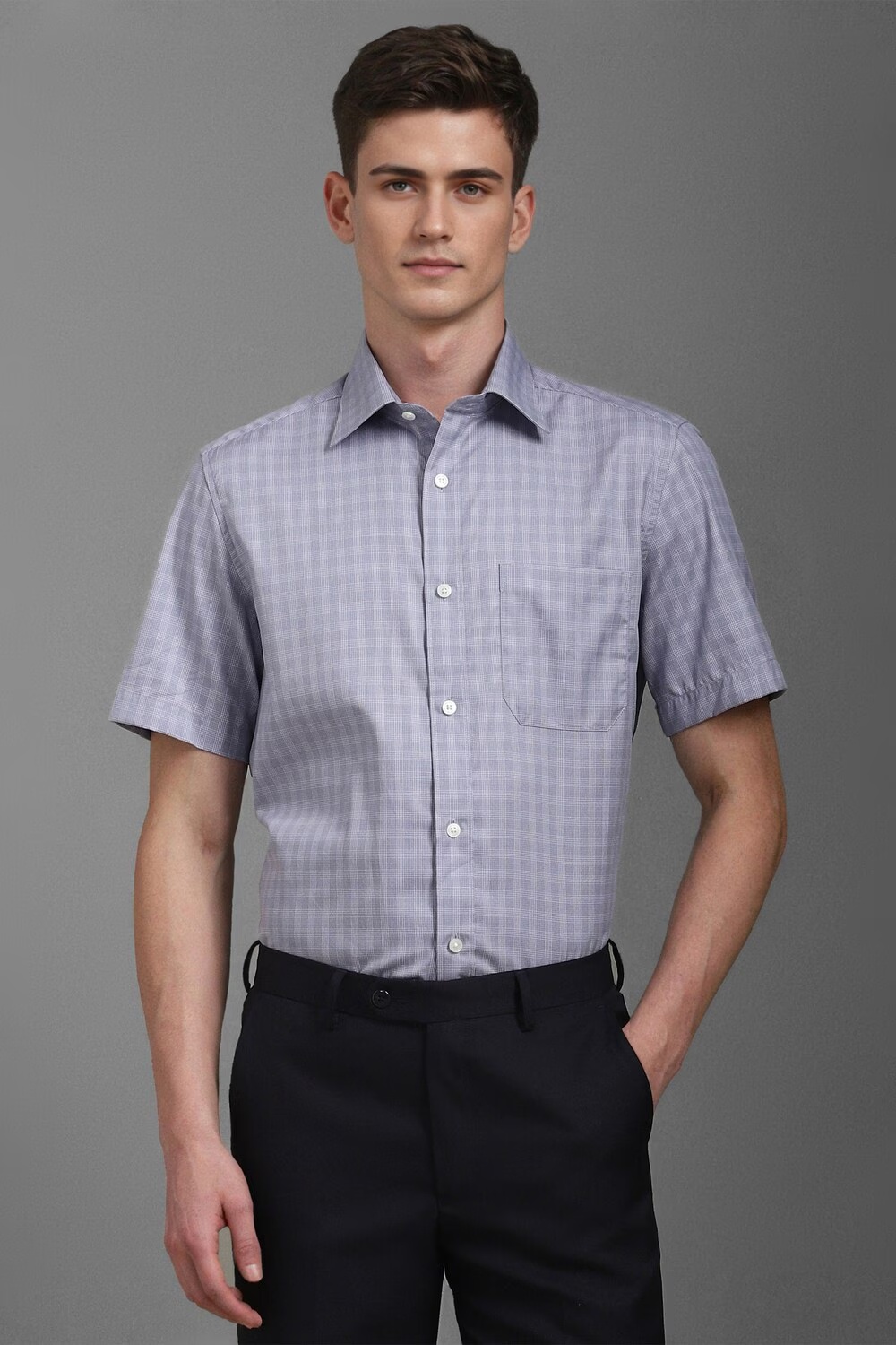 Men Grey Classic Fit Check Half Sleeves Formal Shirt-Grey