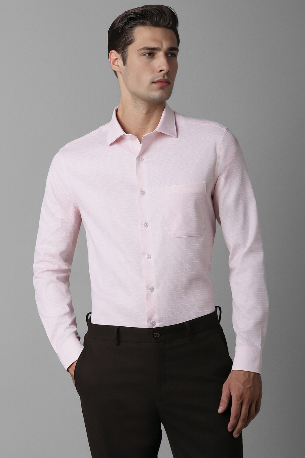 Men Pink Slim Fit Textured Full Sleeves Formal Shirt-Pink