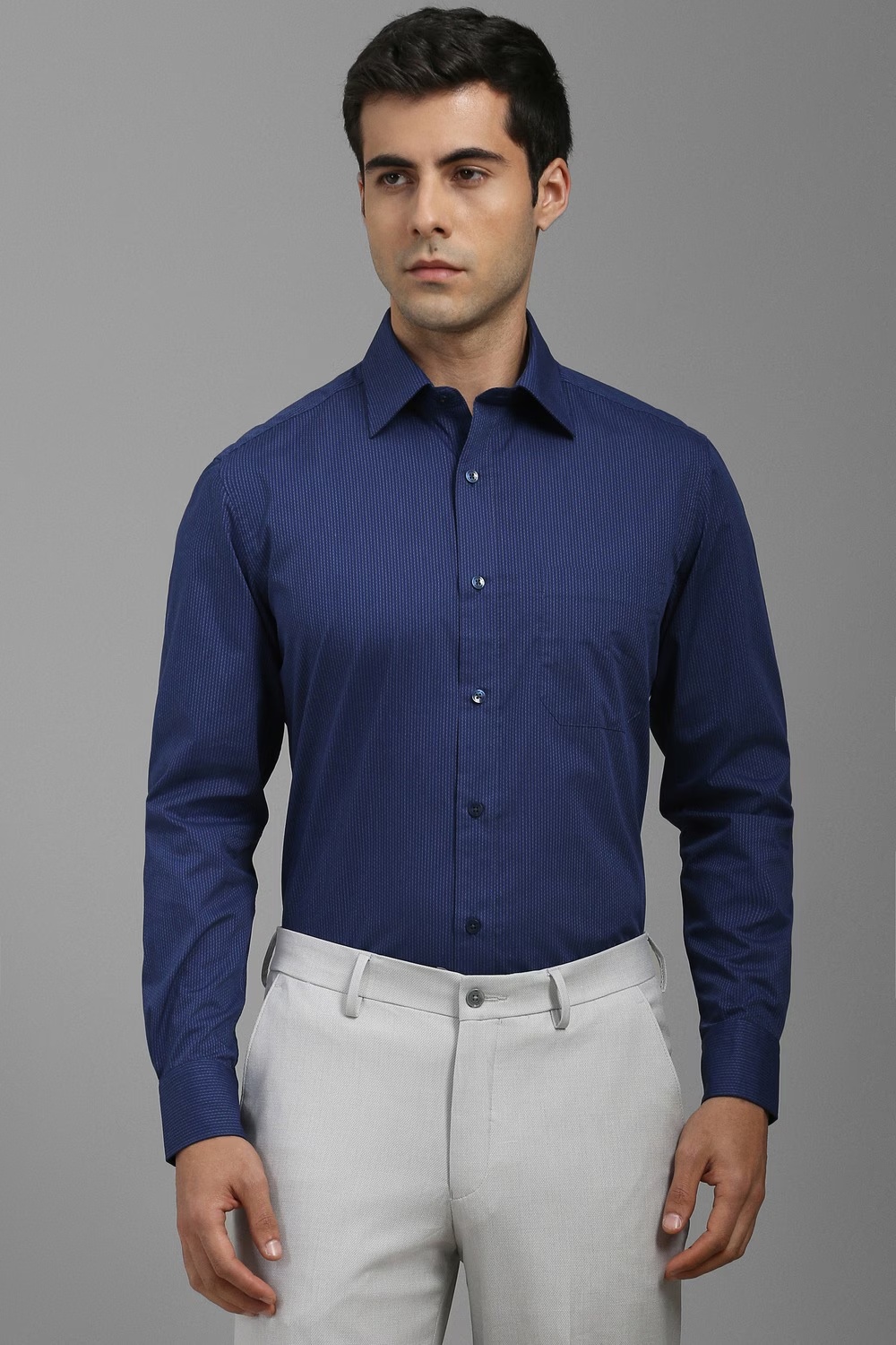 Men Navy Classic Fit Print Full Sleeves Formal Shirt-Navy