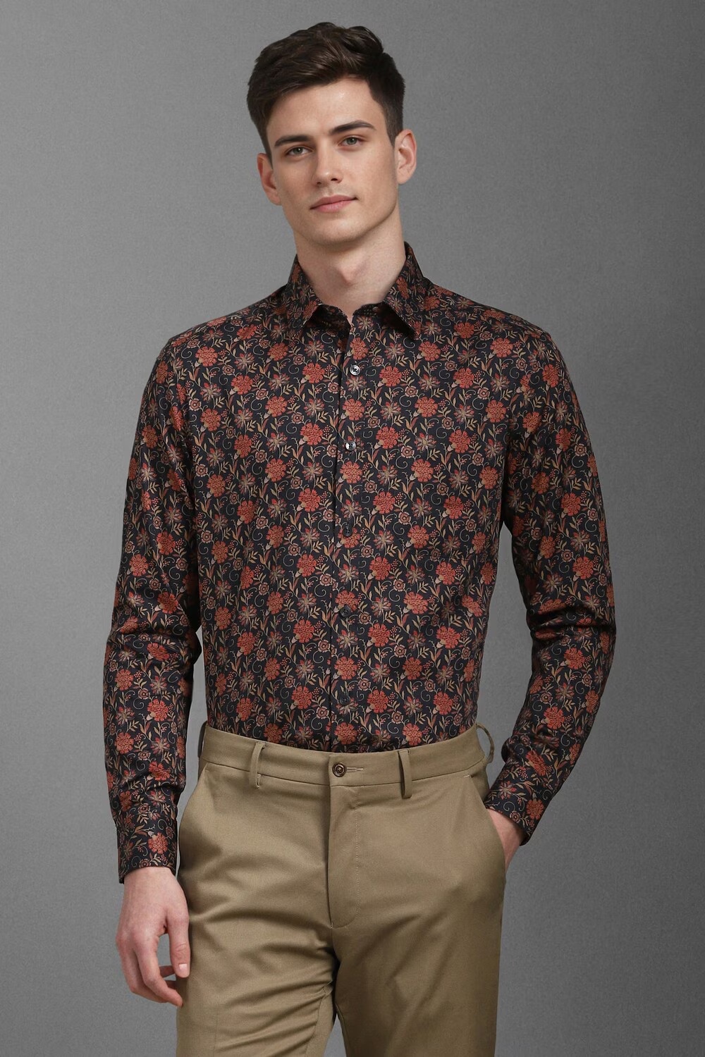 Men Black Classic Fit Print Full Sleeves Formal Shirt-Black