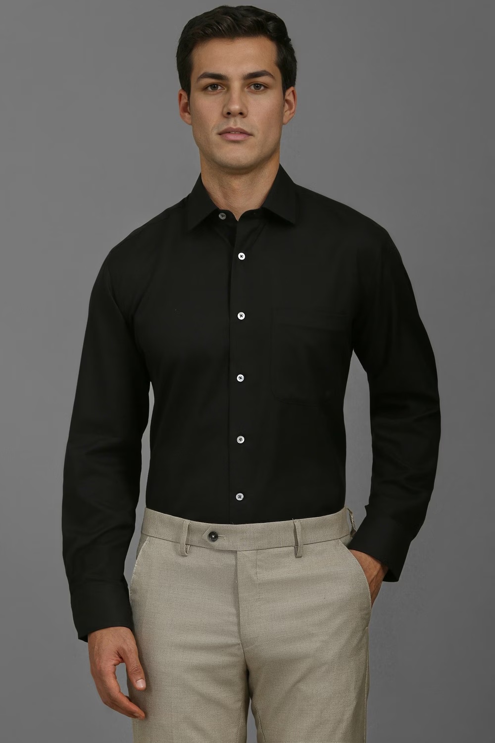 Men Black Classic Fit Textured Full Sleeves Formal Shirt-Black