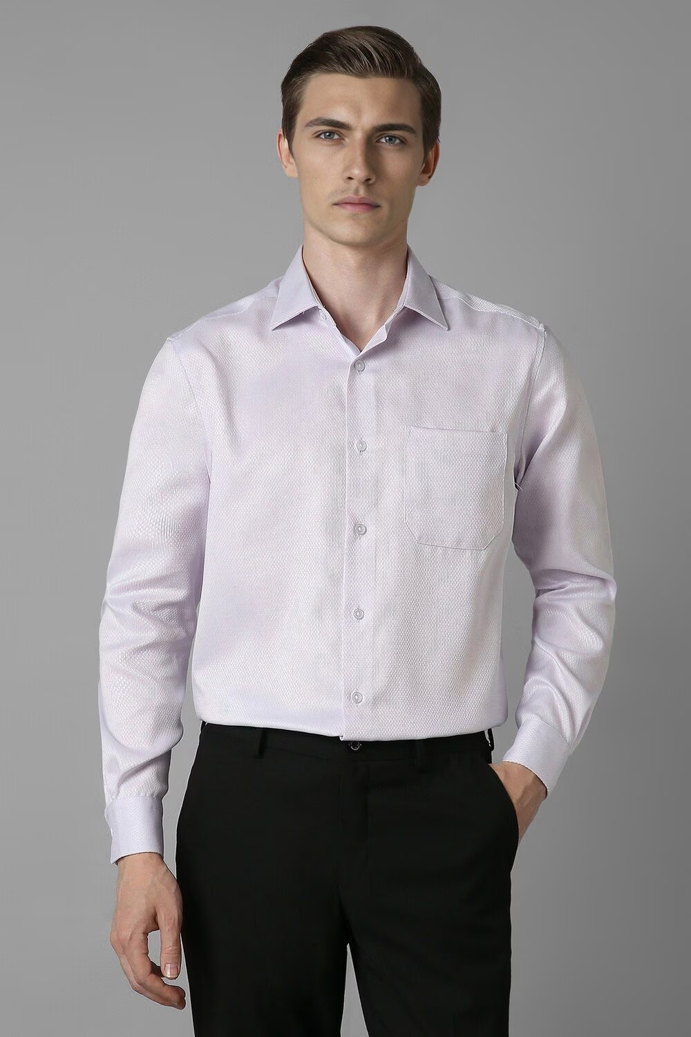 Men Lilac Classic Fit Textured Full Sleeves Formal Shirt-Lilac