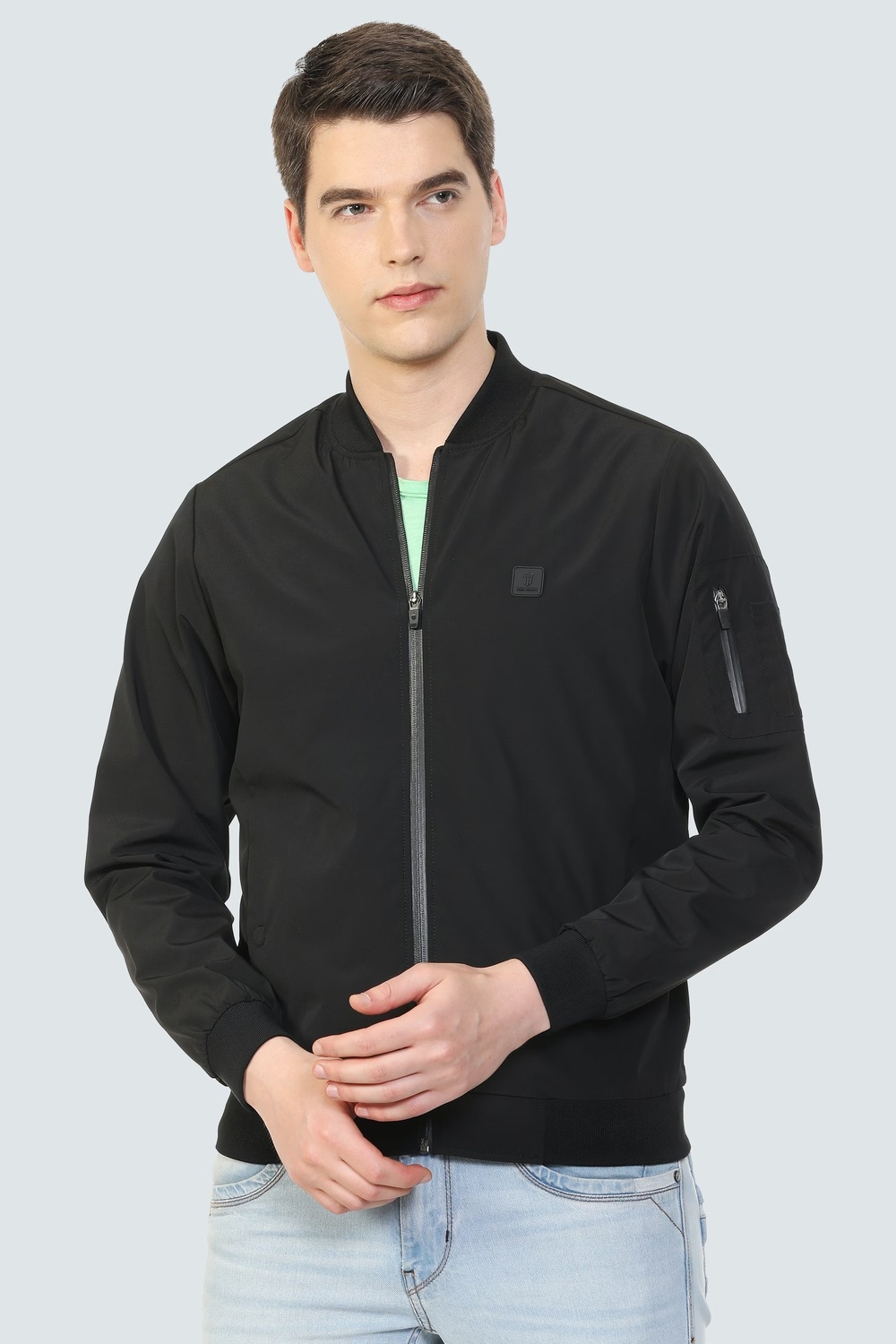 Men Casual Black Solid Jackets-Black